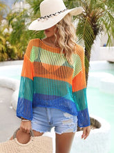 Load image into Gallery viewer, Color Block Openwork Boat Neck Cover Up
