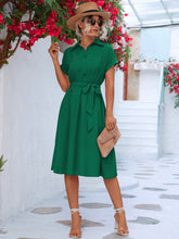 Load image into Gallery viewer, Buttoned Tie Waist Short Sleeve Dress
