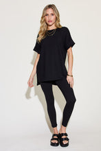 Cargar imagen en el visor de la galería, Zenana Plus Size Short Sleeve Slit T-Shirt and Leggings Lounge Set
